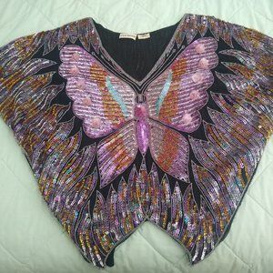 Vintage Silk Sequined Butterfly Top